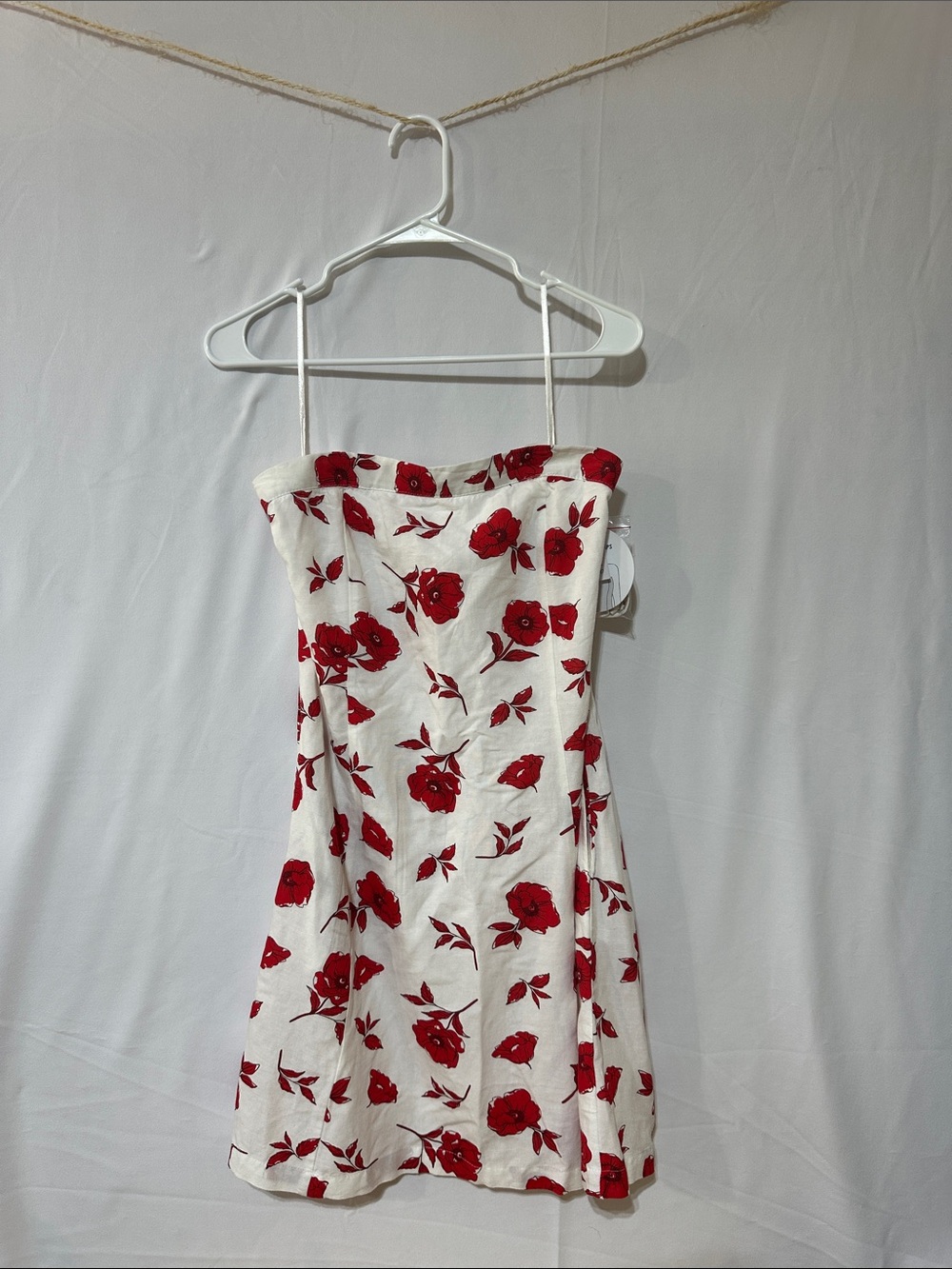 Japna White Mini Dress with Red Floral Print 0094